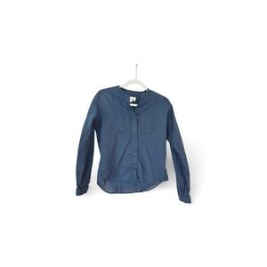 Tecovas Navy Blue Pintuck Western Shirt Womens XS Cotton Band Collar Long Sleeve